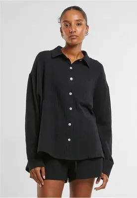 Produktbild von Urban Classics Damen Oversized Musselinbluse, Schwarz - 3XL