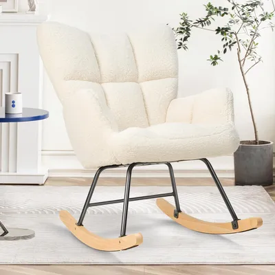 Image de Hawthyhome fauteuil à bascule rembourré fauteuil de relaxation pour salon chambre balcon beige