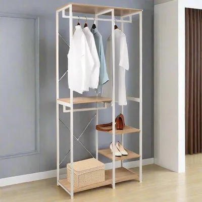 Obrázok produktu pre Vešiak na oblečenie z kovu a dreva, biely dub, 90 x 40 cm