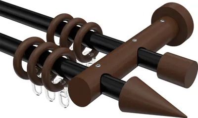 Produktbild von Interdeco Gardinenstange / Vorhangstange Schwarz / Nussbaum lackiert, Typ Talena Siveo (Kegel), 20 mm Ø 2-läufig, 520 cm