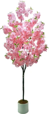 Immagine prodotto di Albero di ciliegio in fiore artificiale Sakura - Albero decorativo in vaso - 180 cm - Realistico - Fiori in seta - Per interni - Giallo neon