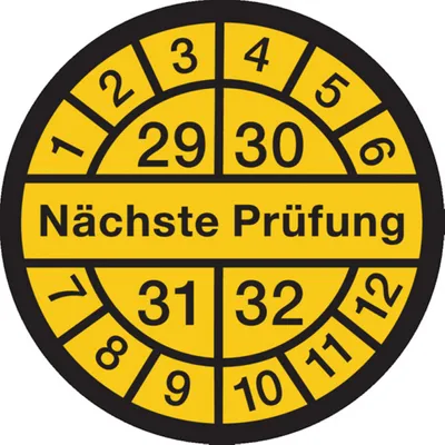 Produktbild von Dreifke® Prüfplakette, Nächste Prüfung, schwarz/gelb, - 13 mm Dokumentenfolie...