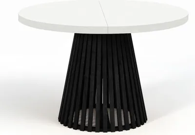 Zdjęcie produktu dla Okrągły rozkładany stół do jadalni, DOVER - styl industrialny/loftowy z nogami z listew, średnica: 90/190 cm, kolor: biały/czarny
