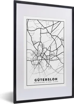 Produktbild von MuchoWow® Gerahmtes Poster Stadtplan - Gütersloh - Karte - Wegbeschreibung 40x60 cm - Poster mit Schwarzem Bilderrahmen Wandposter Rahmen Foto Bilder - Poster in Rahmen