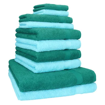 Immagine prodotto di Set di asciugamani PREMIUM CLASSIC da 10 pezzi Betz 2 asciugamani per la doccia 4 asciugamani per le mani 2 asciugamani per gli ospiti 2 panni per il sapone Colore: turchese e verde smeraldo