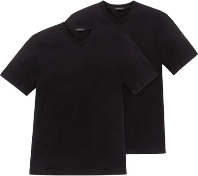 Produktbild von SCHIESSER American T-shirt (2-pack), heren shirt korte mouw jersey v-hals zwart