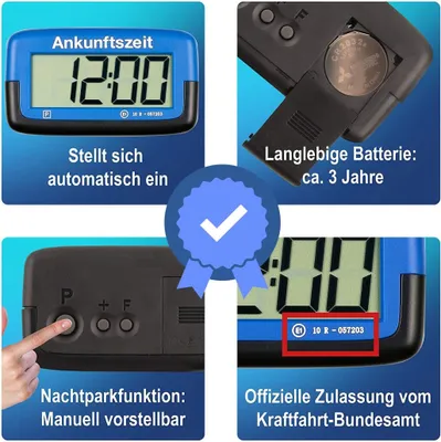 Produktbild von Needit Park Micro elektronische Parkscheibe mit Zulassung I Digitale Parkuhr Mikro blau mit Batterie u. Montage Zubehör