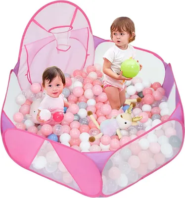 Produktbild von Ballenbad für Kinder, großes Pop-up-Ballenbad, Spielzelt für Kleinkinder, Babybox mit Basketballkorb und Aufbewahrungstasche, 120 cm, Bälle nicht enthalten