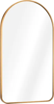 Produktbild von Navaris Wandspiegel gewölbt mit Rahmen - Deko Spiegel 45 x 80 cm zum Aufhängen - Badezimmerspiegel Flur WC - abgerundete Ecken oben - Gold/Bronze