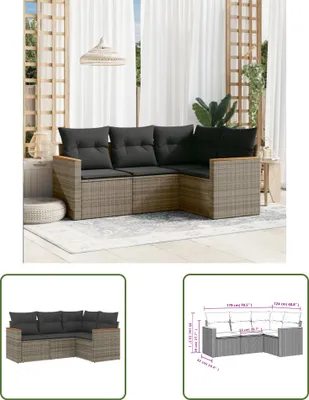 Produktbild von The Living Store 4-tlg. Garten-Sofagarnitur mit Kissen Grau Poly Rattan