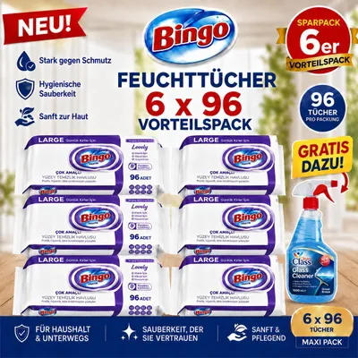 Obrázok produktu pre Bingo Lavender 6x96 čistiacich utierok + čistič na sklo