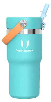 Isolierflasche 620 ml mit Strohhalm, RVS, mintgrün