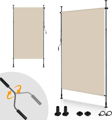 Obrázek produktu pro Izrielar Vertikální markýza Venkovní roleta 150 x 270 cm Balkonová roleta s ruční klikou Ochrana před zraky Vertikální markýza bez vrtání Ochrana před sluncem Ochrana před větrem Markýza Krémová