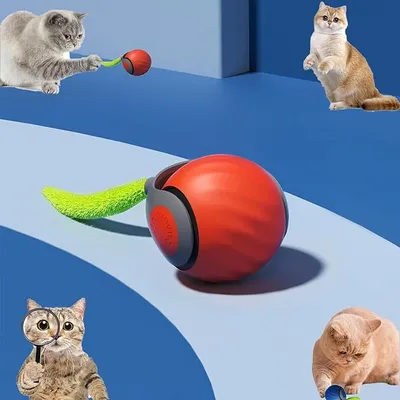 Produktbild von Intelligentes Katzenspielzeug mit Rollball, elektrisches, interaktives USB-Katzenspielzeug für das Spieltraining im Innenbereich, 5,5 cm (Orange)