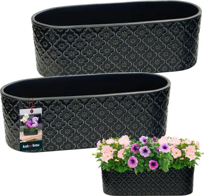 Image de KOTARBAU® Lot de 2 pots de fleurs oblongs intérieur Céramique émaillée 13 x 37 cm H 12 cm Bleu cobalt Pots à herbes aromatiques ovales Rebord de fenêtre Bac à fleurs intérieur Jardinière ovale Bac à fleurs Intérieur Pot à herbes aromatiques