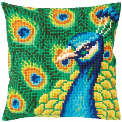 Produktbild von CdA Kreuzstichkissen "Stolzer Pfau" 5327, 40x40cm, Stickbild vorgezeichnet