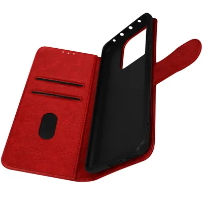 Produktbild von Avizar, Etui Redmi Note 13 Pro Chesterfield Leder Genarbt Mit Stand, Rot / Schwarz