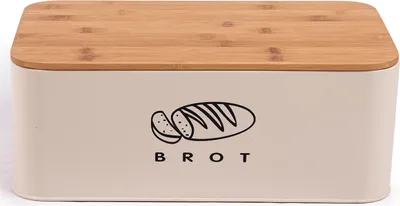 Produktbild von Theo&Cleo Brotkasten aus Metall mit Bambus Deckel 42cm * 23cm * 16cm Beige