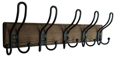 Wandkapstok aus Holz, 5 Haken, braun, 42 cm