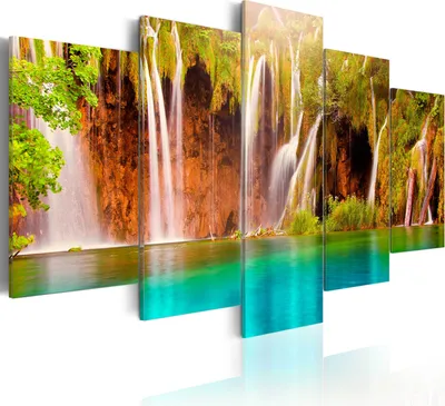 Image de Tableau acoustique Cascade Nature 200 x 100 cm Tableaux Mousse acoustique Absorbeur acoustique haute performance Isolation acoustique Toile 5 pièces Tableau mural Acoustique intérieure Isolation acoustique 030112-55
