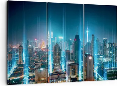 Produktbild von Bild auf Leinwand - Leinwandbild - Stadt Nacht Straße - 105x70cm - Wand Bild - Wanddeko - Leinwanddruck - Bilder - Kunstdruck - Wanddekoration - Leinwand bilder - Wandkunst - CE105x70-3903