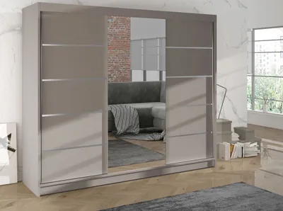 Obrázek produktu pro Široká šatní skříň 200 cm s posuvnými dveřmi SANARE 6 - kašmír