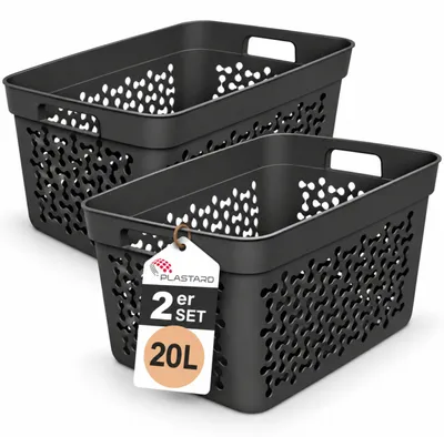 Produktbild von Plastard Wäschekorb 2er Set 20 Liter Grau aus Kunststoff mit Griffen