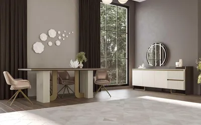 Image de Élégante table à manger et console avec miroir, dans un style moderne