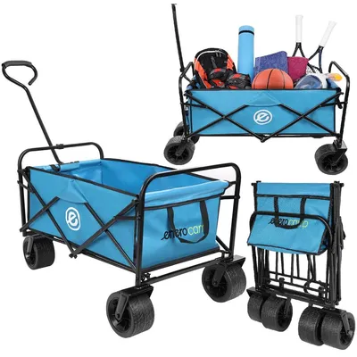 Imagen del producto de Carrito turístico y de playa plegable, modelo Deluxe, de 66x48x90 cm, con asa en color azul