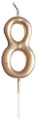 Immagine prodotto di Candela di compleanno con il numero 8 in oro metallizzato