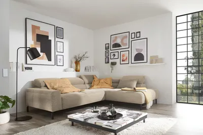 Produktbild von KAWOLA Sofa DELIA Ecksofa Feincord beige mit motorischem Sitzvorzug Recamiere rechts