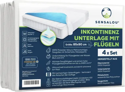 Zdjęcie produktu dla Podkład Sensalou na nietrzymanie moczu ze skrzydełkami 85x90 cm (opakowanie 4 szt.)