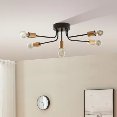 Produktbild von Deckenleuchte 'Benfleet' 57 x 57 cm Deckenlampe 5 x E27 Metall Schwarz/Messingfarben
