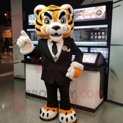 Produktbild von Brauner REDBROKOLY Tiger Maskottchen Kostüm charakter gekleidet mit Smoking und Digitaluhren