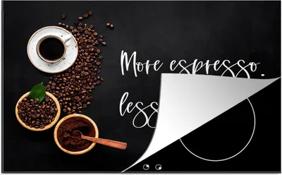 Produktbild von KitchenYeah© Herdabdeckplatte Kaffee - Mehr Espresso weniger Depresso - Zitate - Sprichwörter , 80x52cm, Küche Deko, Glaskeramikkochfeld Herdabdeckung, Abdeckplatte fùr Kochfeld