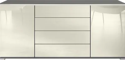 Produktbild von Vladon Sideboard Faro V2 - Kommode mit 2 Türen & 4 Schubladen, Schrank mit LED Lichtleiste, Anthrazit matt / Creme Hochglanz (166,5 x 75,5 x 35)