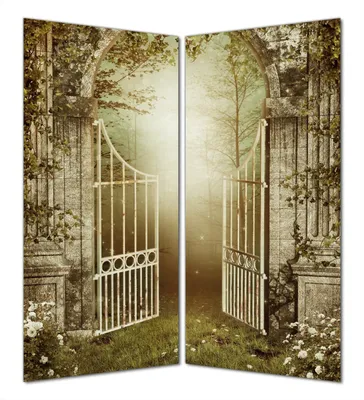 Produktbild von Wallario selbstklebende Duschrückwand 180 x 180 cm mit Motiv Tor in den Wald - Wandverkleidung mit Hochglanzlaminat in Glasoptik