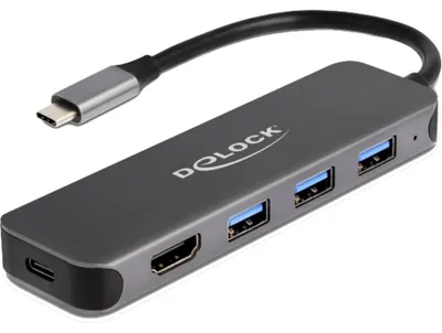 Produktbild von Delock 3 Port USB Hub und 4K HDMI Ausgang mit USB Type-C Anschluss und PD 85 Watt