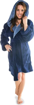 Produktbild von Miami Bademantel XXXL dunkelblau/mittelblau Mikrofaser 280g/m² Kapuze kurz