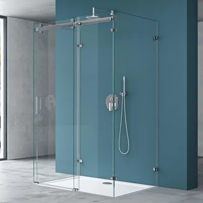 Produktbild von Mai & Mai U-Form Duschkabine 75x110x75cm Rahmenlos Höhe:195cm 8mm Schiebetür Duschabtrennung ESG NANO Klarglas 4-Punkt Halterung Duschwand Rav17-2UK