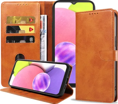 Produktbild von Geschikt voor Samsung  Galaxy A03s Telefoonhoesje Kunstleer met Magnetisch lipje en Pasjeshouder  Book Case met Klepje - Bruin - Smartphonica