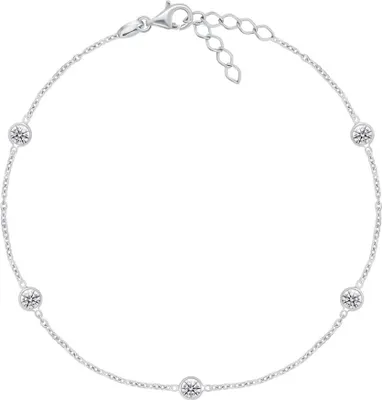 Produktbild von Zartes silbernes Beinarmband mit Zirkonen ANK106W