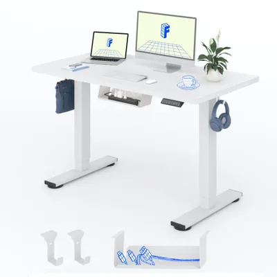 Produktbild von FLEXISPOT QE1 Höhenverstellbarer Schreibtisch 120x60cm EINTEILIGE TISCHPLATTE, 4 Memory-Funktion, Antikollisionsschutz, Haken & Kabelmanagement (Weiß)