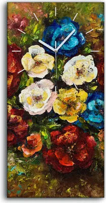 Produktbild von Dekor Leinwand Uhr Wandbilder 30x60 frische Blumen Blumenstrauß Malerei - weiße Hände