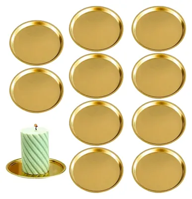Produktbild von 10 Stück 165mm Metallplatte Kerzenhalter für Kerzen, runde Eisenplatte, Kerzenuntersetzer in Retro-Gold für Hochzeiten, Partys und Bankett-Tischdekoration
