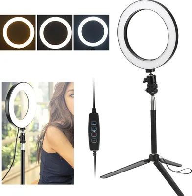 Obrázek produktu pro 20 cm kruhové světlo LED z hliníkové slitiny 3200K-5500K Stmívatelné portrétní fotografické světlo USB se stativovou selfie tyčí