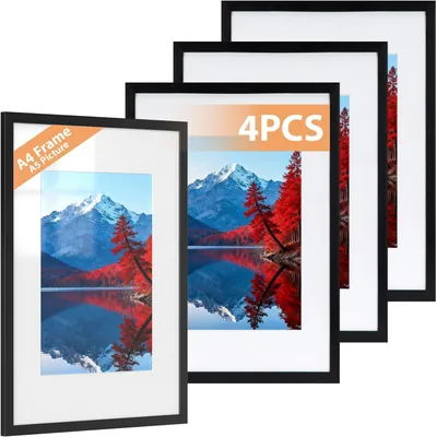 Imagen del producto de Marco para fotos A4 con paspartú, juego de 4 unidades, tamaños 14x20 cm y 19,7x29,3 cm, para fotografías