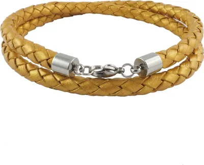 Produktbild von König Design Lederkette Lederband Leder-Armband 6 mm Herren Halskette 17 cm - 100 cm geflochten, Länge:70 Zentimeter, Farbe:Gold