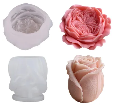 Produktbild von Silikonformen für 3D-Rosen, 2 Stück, für Kerzen, Seife, Fondant und Schokolade.