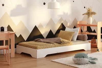Produktbild von Bodenbett Kinder 100x200 mit Rausfallschutz Weiß - Montessori Kinderbett mit Lattenrost - Holzbett für Kinder und Erwachsene - Smartwood Tila 7